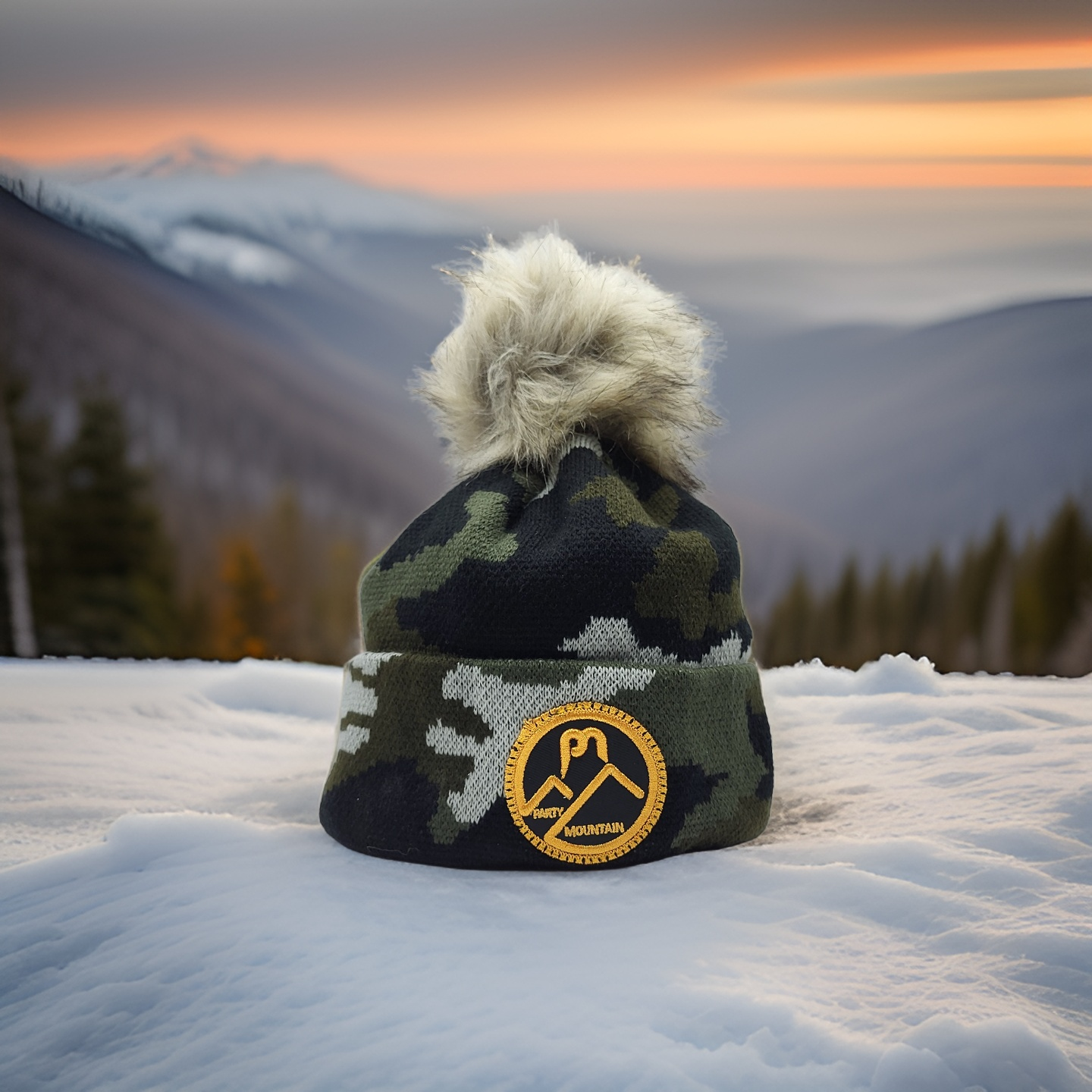 Camo POM knit hat