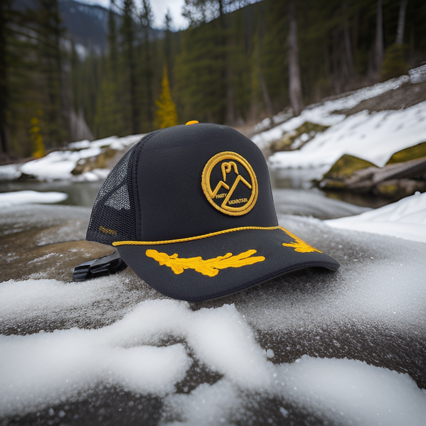 Trucker Hat with Golf Leaf and Gold PM logo